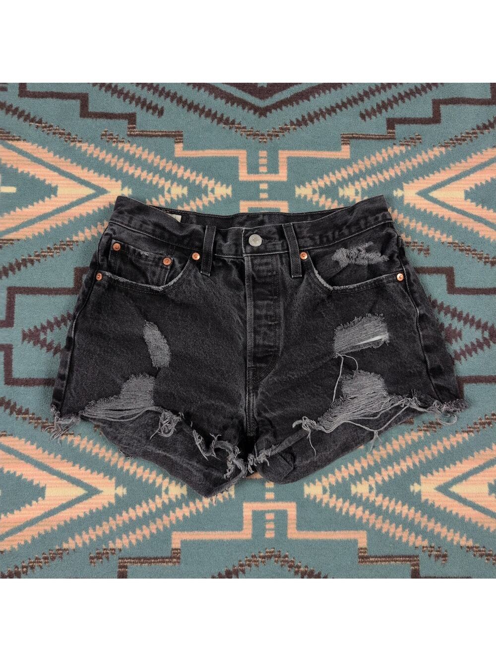 Levis Shorts Womens 28 Black Denim 501 High Rise Cutoff Button Fly Premium 28